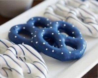 Chocolate Covered Pretzels! White Chocolate Decorated in Royal Navy Blue Baby Shower Birthday Wedding Favor Custom Orders Fathers Day!