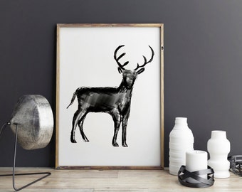 Deer art print - Animal art print, Dorm decor, deer antler, wall art prints, printable art, Home decor