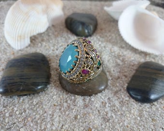 Aqua Chalcedony Sterling Silver Ring, Silver Ring, Blue Ring, Ring, Chalcedony Ring, Aqua Ring, Sterling Silver Ring, Valentine