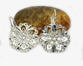 20mm silver colored Brass filigree earring