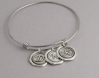 Initial Bangle Bracelet, silver charm bracelet, initial bracelet, personalized