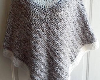 Poncho - Gray and White Crochet
