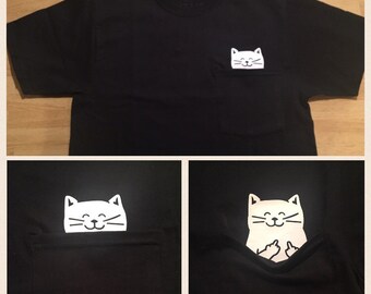 Cat Middle Finger Pocket T Shirt