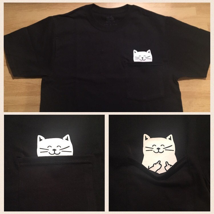 Cat Middle Finger Pocket T Shirt