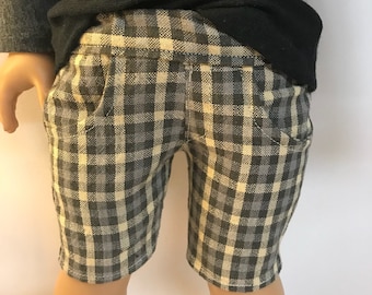 Gray Plaid Bermuda shorts for 18 inch boy dolls bermuda shorts 18 inch boy doll clothes
