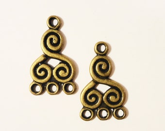 Bronze Chandelier Earring Findings 21x13mm Antique Brass Metal Swirl Spiral 3 to 1 Earring Connector Jewelry Making Jewelry Findings 6pcs