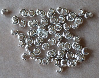 100pcs 3mm Crimp Cover Silver Brass Round Corrugated Knot Covers Crimps
