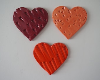 Handmade Ceramic Heart Magnets - set of 3