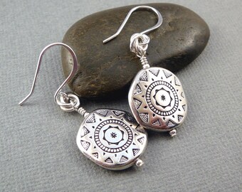 Sunflower Earrings, Southwest Jewelry, Sun Jewelry, Cool Earrings, Western Jewelry, Silver Dangle Earrings, French Wire Earrings