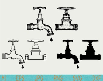 Faucet svg/Faucet silhouette/Plumbing/water tap/drops/png/cut file/vinyl/digital download/cameo/cricut/jpeg/jpg/svg/cutting file/vector/logo