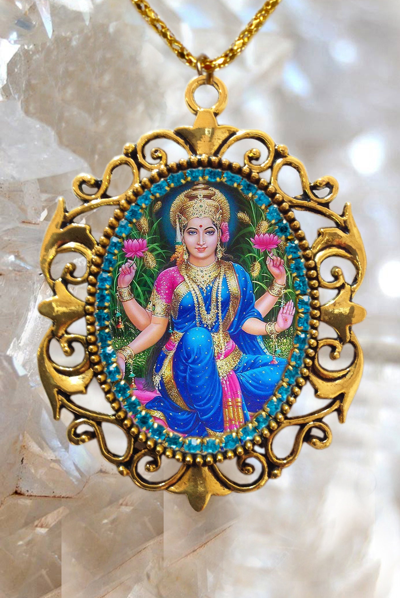 Goddess Lakshmi Handmade Necklace Hindu Jewelry Medal Pendant