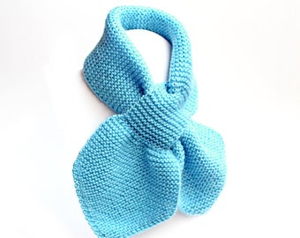 Toddler Knit Scarf. Kids Blue Pull Thru Neck Wrap. Boy Keyhole Muffler 2 to 4 Years. Child's Winter Neck Warmer. Bow Tie Loop Ascot