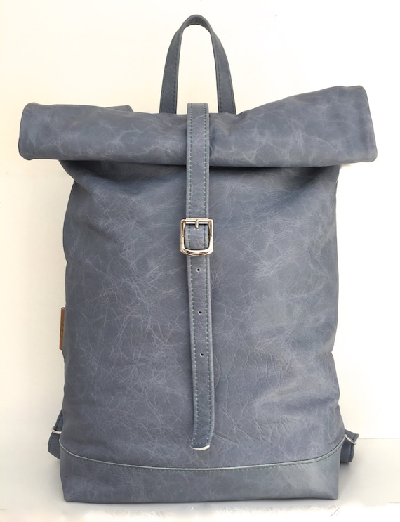 Leather backpack “BLUESKY" , rolling backpack , backpack leather , blue leather backpack