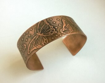 Etched Copper Butterfly Cuff Bracelet
