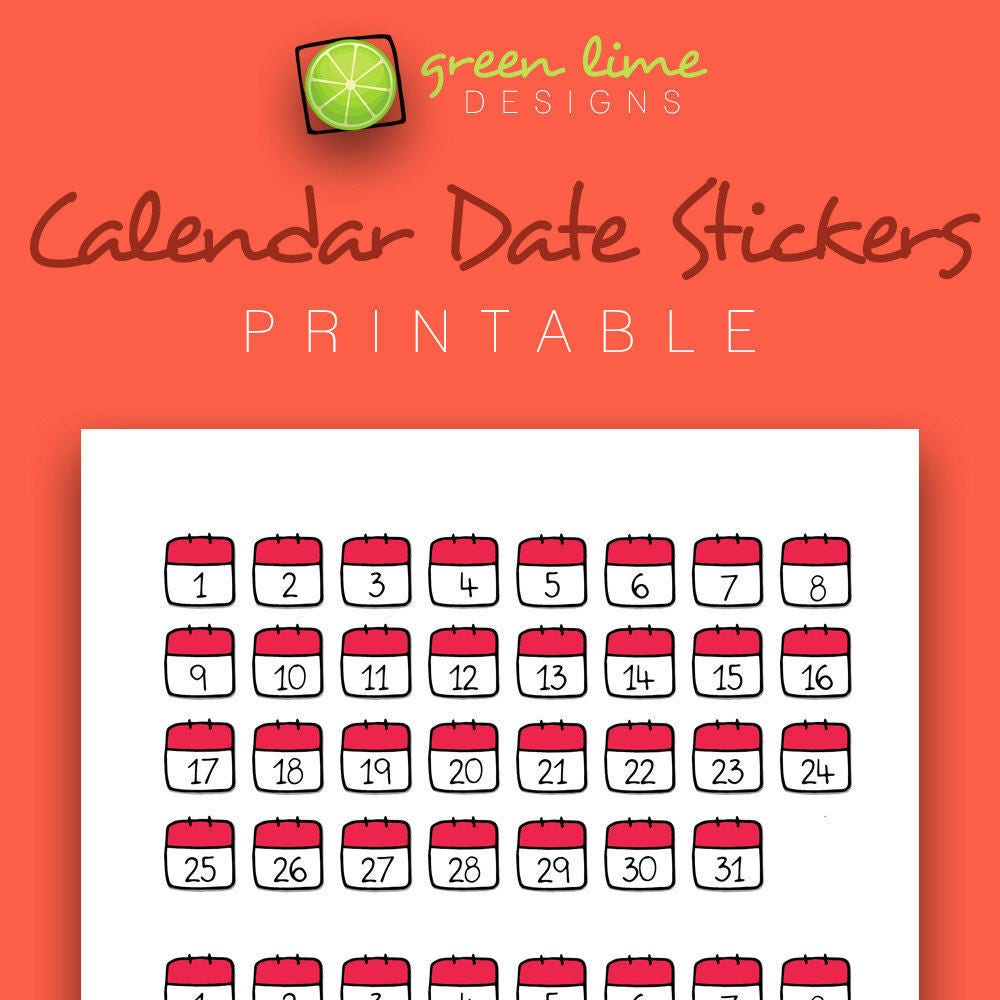 Calendar Date Stickers Printable Hand Drawn Calendar Icon