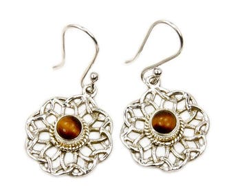 Tiger's Eye Earrings - Protection Stone - Sterling Silver Dangle Earrings AF391 Jewelry The Silver Plaza