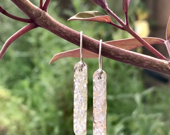 Sterling Silver Hammered Earrings / Everyday Earrings / Silver Bar Drop Earrings