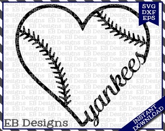 Yankees Baseball Love SVG DXF EPS Cutting Machine Files Silhouette Cameo Cricut Baseball Vinyl Cut File Softball Vector svg file