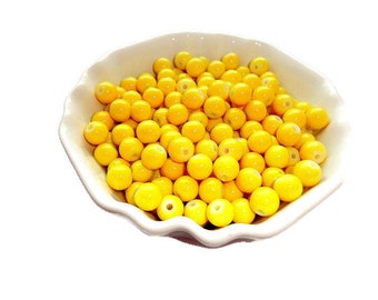Lemon Hot Yellow Round Glass Beads 8mm Yellow Beads Jewelry Supplies 25 pcs.