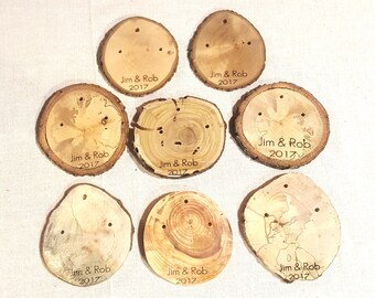 X Large Laser Engraved log slice 20-25 wooden tags | Custom gift branch slices | wedding event reunion church grand opening wood favors