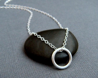 silver ring necklace. small circle necklace. simple everyday jewelry. delicate silver necklace. sterling. minimalist. eternity ring. 3/8"