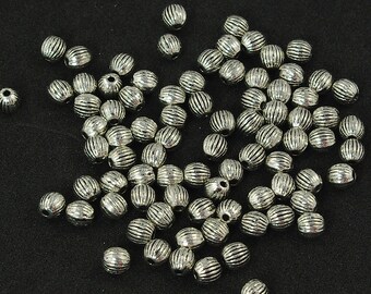 Round Ribbed Corrugated Pewter Spacer Beads 6mm - 25