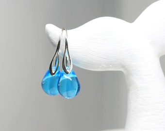 Mermaid earrings Blue drop earrings Mermaid tears jewelry Sterling silver dangle earrings Aqua blue glass jewelry by MayaHoney