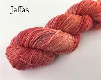 Ethical hand dyed yarn / White Gum Wool yarn / 8 ply yarn / Orange yarn / Soft yarn / Fancy yarn / Rust yarn / DK yarn / Organic yarn