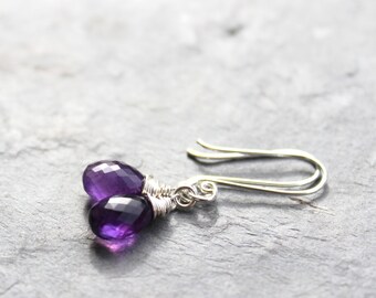Amethyst Earrings Purple Sterling Silver February Birthstone Petite Dangle