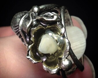 YOUR SUPPLIED BABYTOOTH - Made into Late Blooming Molar or Incisor: Resin Set Real Human Baby Tooth Adjustable Flower Ring