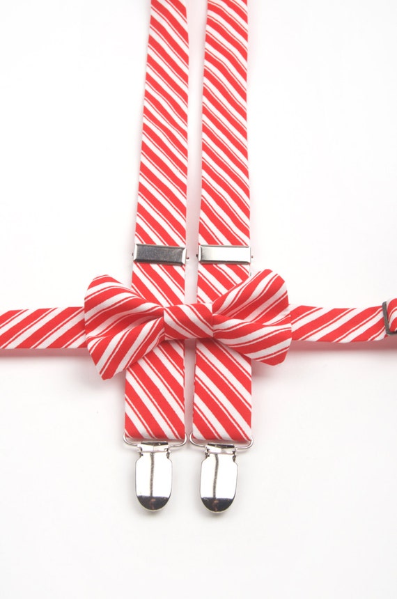 Candy Cane Stripe bow tie & Suspenders red stripe bow tie