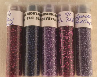 Miyuki Delica Beads, 50 Grams, Size 11, DB105, DB183, DB906, DB923, DB1342