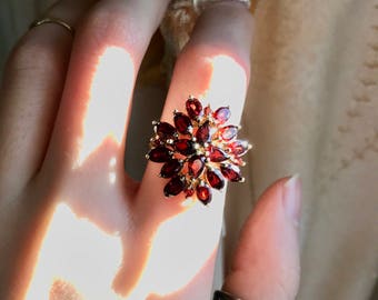 Gorgeous sterling vermeil garnet cluster ring