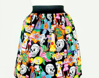 ON SALE !!!Catrinas and Catrinos Day of the Dead Pleated Skirt