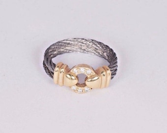 Stainless Steel and 18K Yellow Gold Diamond Ring, Size 5.25