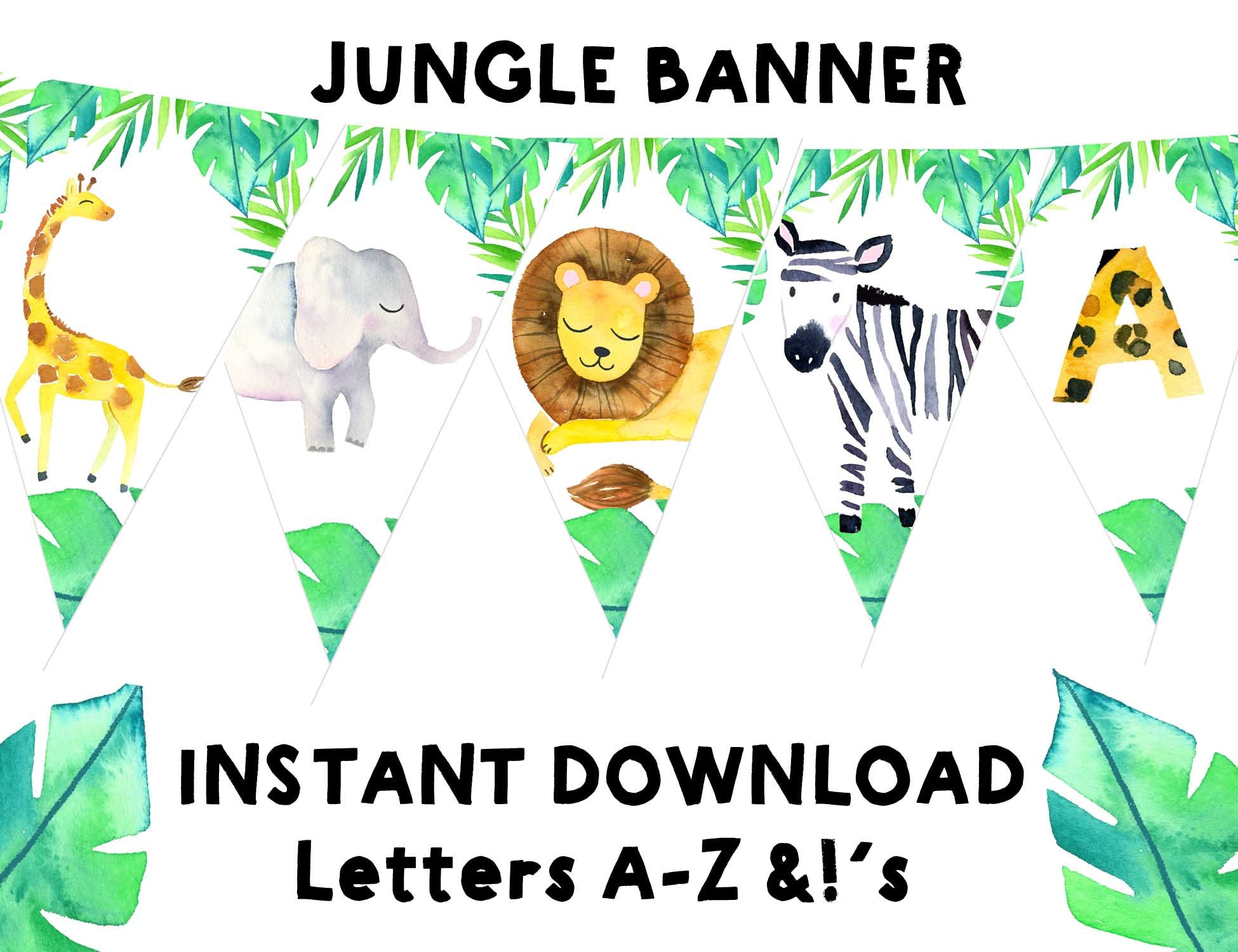 JUNGLE BANNER Jungle birthday banner Jungle baby shower banner