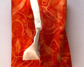 Orange Batik Fabric- Purse Tissue Holder- Handmade- Tissue Case- Pocket Tissue Holder- Tissue Pouch- Gift under 5- Travel Tissue Case