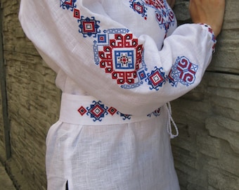 White blouse vyshyvanka "Ornament" of 100% linen Ukrainian vyshyvanka blouse Ukrainian clothing embroidered shirt boho blouse