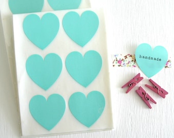 SALE ~ Teal Heart Stickers 24 Count | Heart Envelope Seals | Large Heart Stickers 1 1/2"