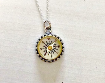 Antique Sterling Silver Working Compass Necklace