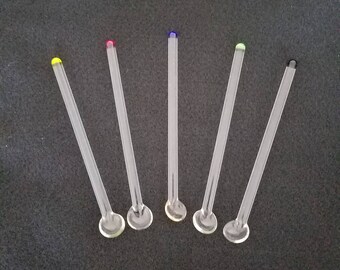 Vintage 1930's Color Topped Glass Swizzle Sticks