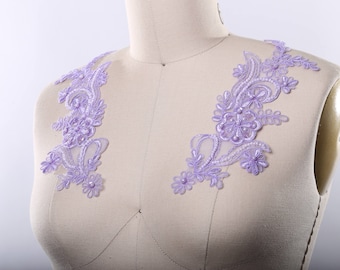 Lavender Applique Lavender Beaded Applique. Symmetrical Neckline Applique. Alencon . Dancer Costume Aceline