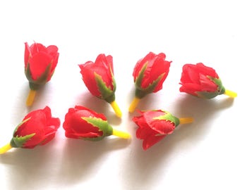 20 pcs artificial red rose bud flower heads width 20 mm x length around 45 mm