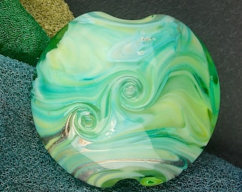 Handmade Lampwork Glass Beads SRA "Meadow Breeze" Lentil Focal Bead ~ Create Unique Jewellery ~ Meadow Shades