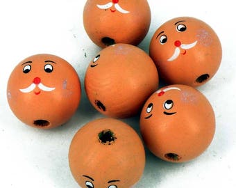 Pack 10 Wooden Man Colonel Doll Head Beads, 28 mm Faces Hole 5 mm W7