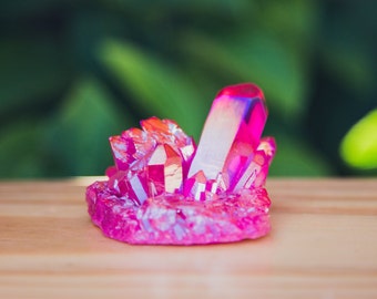 Pink aura quartz cluster