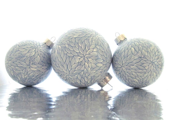 Winter Wonderland: Set of 3 Blue and White Painted Glass Ornament Christmas Ornament Wedding set Can Be Personalized