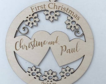First Christmas Ornament, Custom Ornament, Engraved Ornament, Couple Ornament, Name Ornament, Year Ornament, Wedding Ornament, Just married