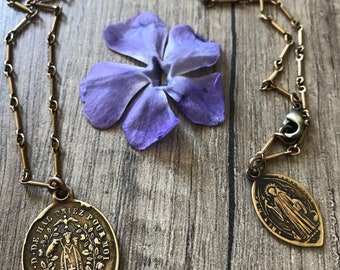 Antique Religious Medal Assemblage Necklace