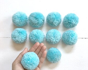Baby Blue Big Pom Pom 2 inches, Boho Decor Party Supplies yarn pom pom